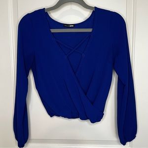 Royal Blue V neck blouse size Small. Fashion Nova
